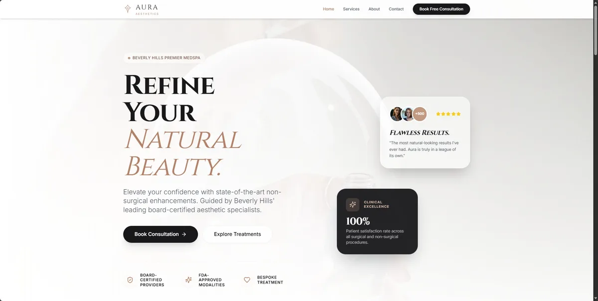 Aura Aesthetics website, built by Lunere Digital