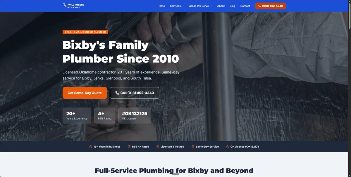 Will Rogers Plumbing website screenshot